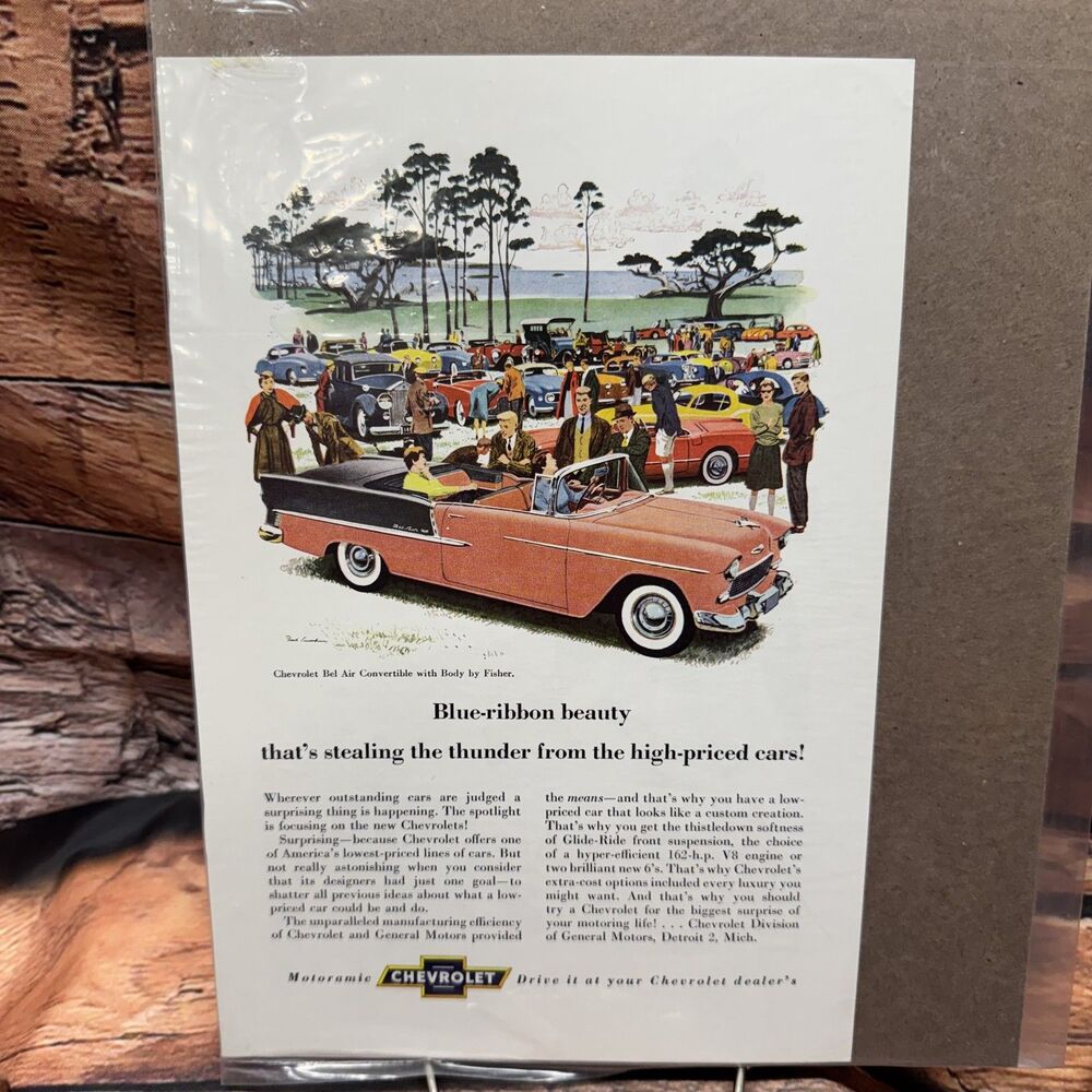 1955 Chevrolet Bel Air Convertible "Blue-Ribbon Beauty" Vintage Car Ad Print